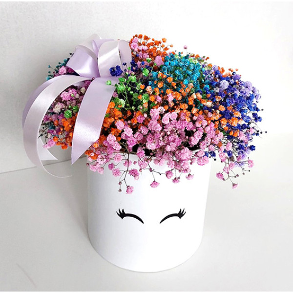 Box with rainbow gypsophila