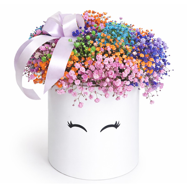 Box with rainbow gypsophila