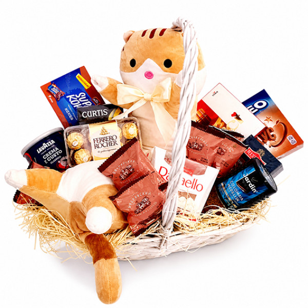 Sweet basket with a cat